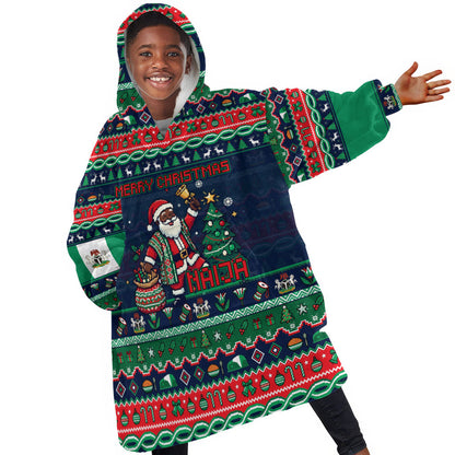 Nigeria Christmas Naija Santa Kid Wearable Blanket Hoodie Zuma Rock Eagle Ugly Xmas Pixel Art