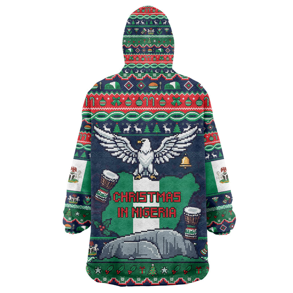 Nigeria Christmas Naija Santa Kid Wearable Blanket Hoodie Zuma Rock Eagle Ugly Xmas Pixel Art