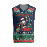 Nigeria Christmas Naija Santa Christmas Knitted V-Neck Vest Zuma Rock Eagle Ugly Xmas Pixel Art