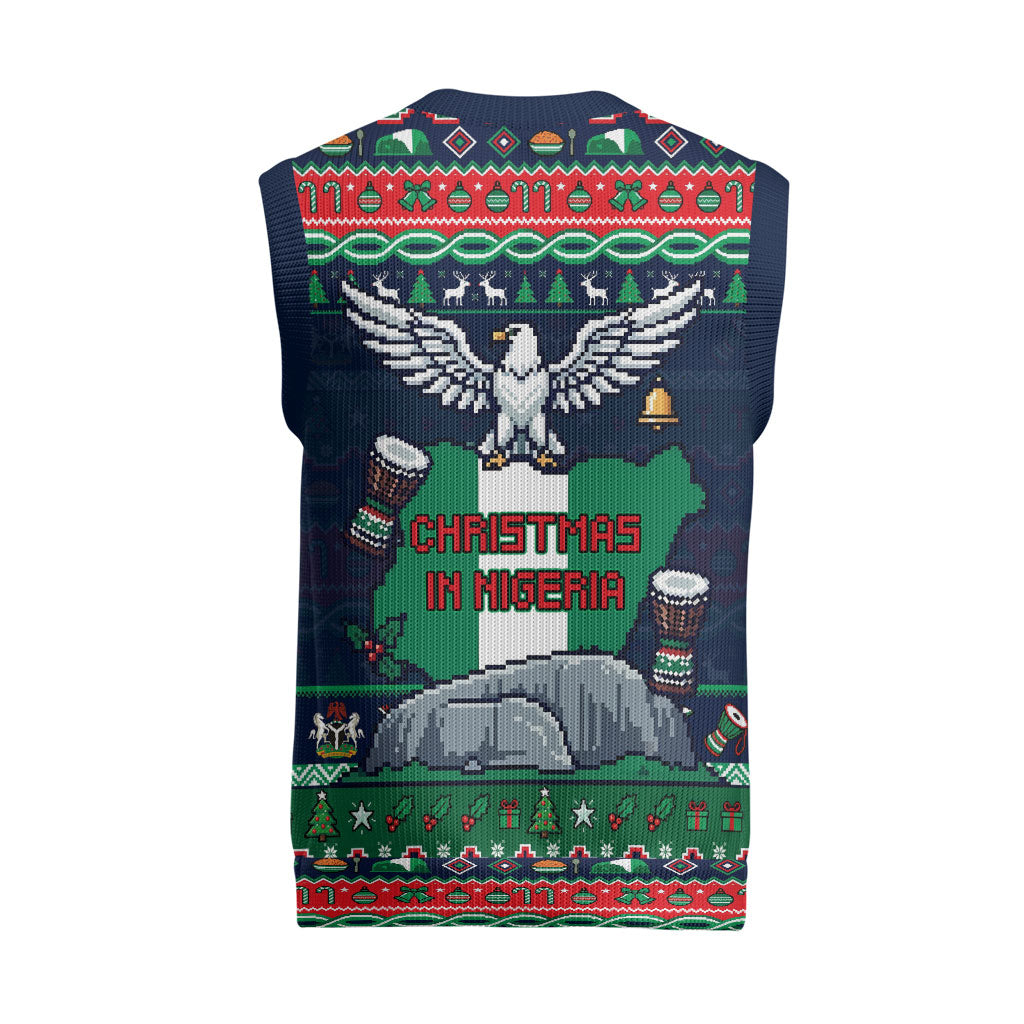 Nigeria Christmas Naija Santa Christmas Knitted V-Neck Vest Zuma Rock Eagle Ugly Xmas Pixel Art