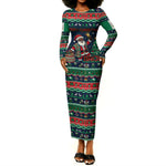 Nigeria Christmas Naija Santa Long Sleeve Bodycon Dress Zuma Rock Eagle Ugly Xmas Pixel Art