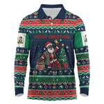 Nigeria Christmas Naija Santa Long Sleeve Polo Shirt Zuma Rock Eagle Ugly Xmas Pixel Art