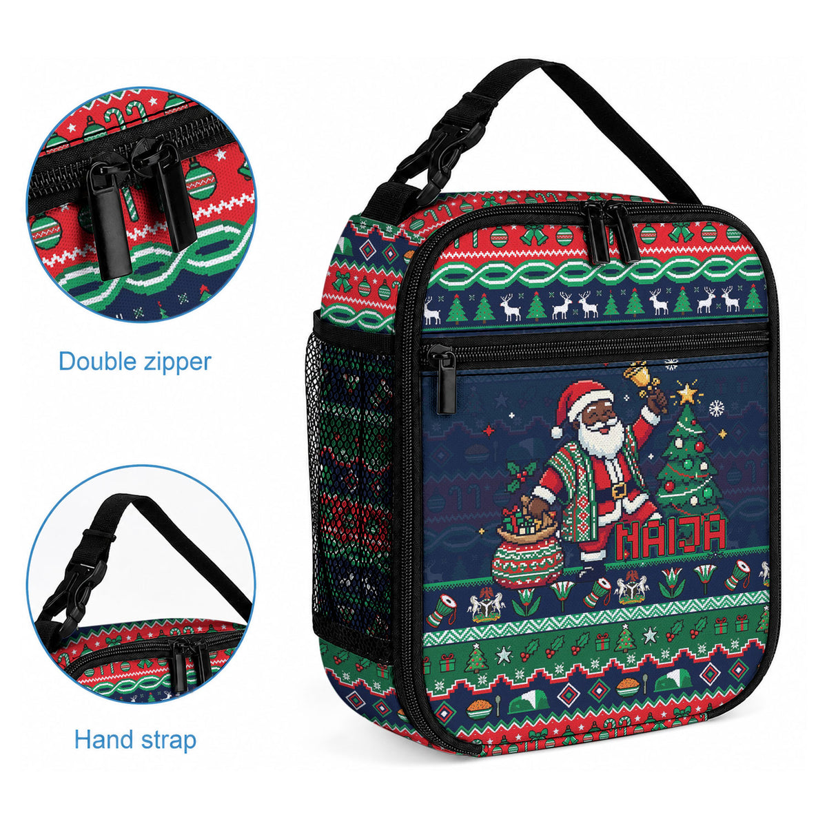 Nigeria Christmas Naija Santa Lunch Bag Zuma Rock Eagle Ugly Xmas Pixel Art