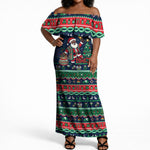 Nigeria Christmas Naija Santa Off Shoulder Maxi Dress Zuma Rock Eagle Ugly Xmas Pixel Art
