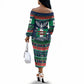 Nigeria Christmas Naija Santa Off The Shoulder Long Sleeve Dress Zuma Rock Eagle Ugly Xmas Pixel Art