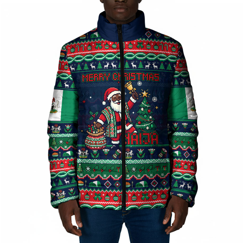 Nigeria Christmas Naija Santa Padded Jacket Zuma Rock Eagle Ugly Xmas Pixel Art