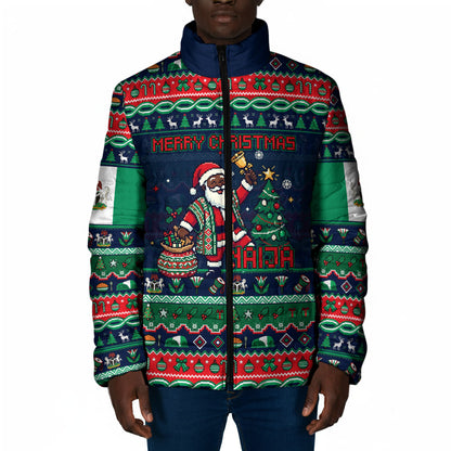 Nigeria Christmas Naija Santa Padded Jacket Zuma Rock Eagle Ugly Xmas Pixel Art