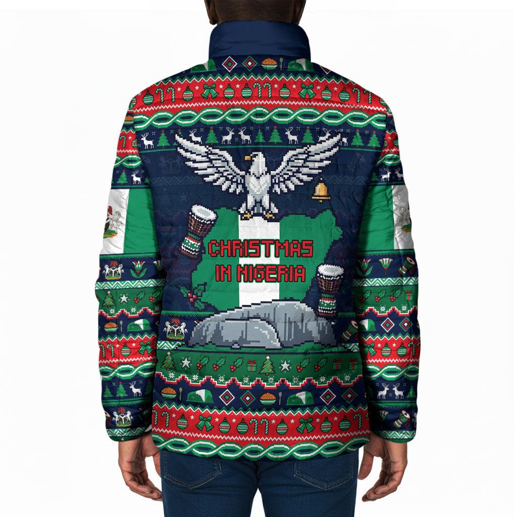 Nigeria Christmas Naija Santa Padded Jacket Zuma Rock Eagle Ugly Xmas Pixel Art