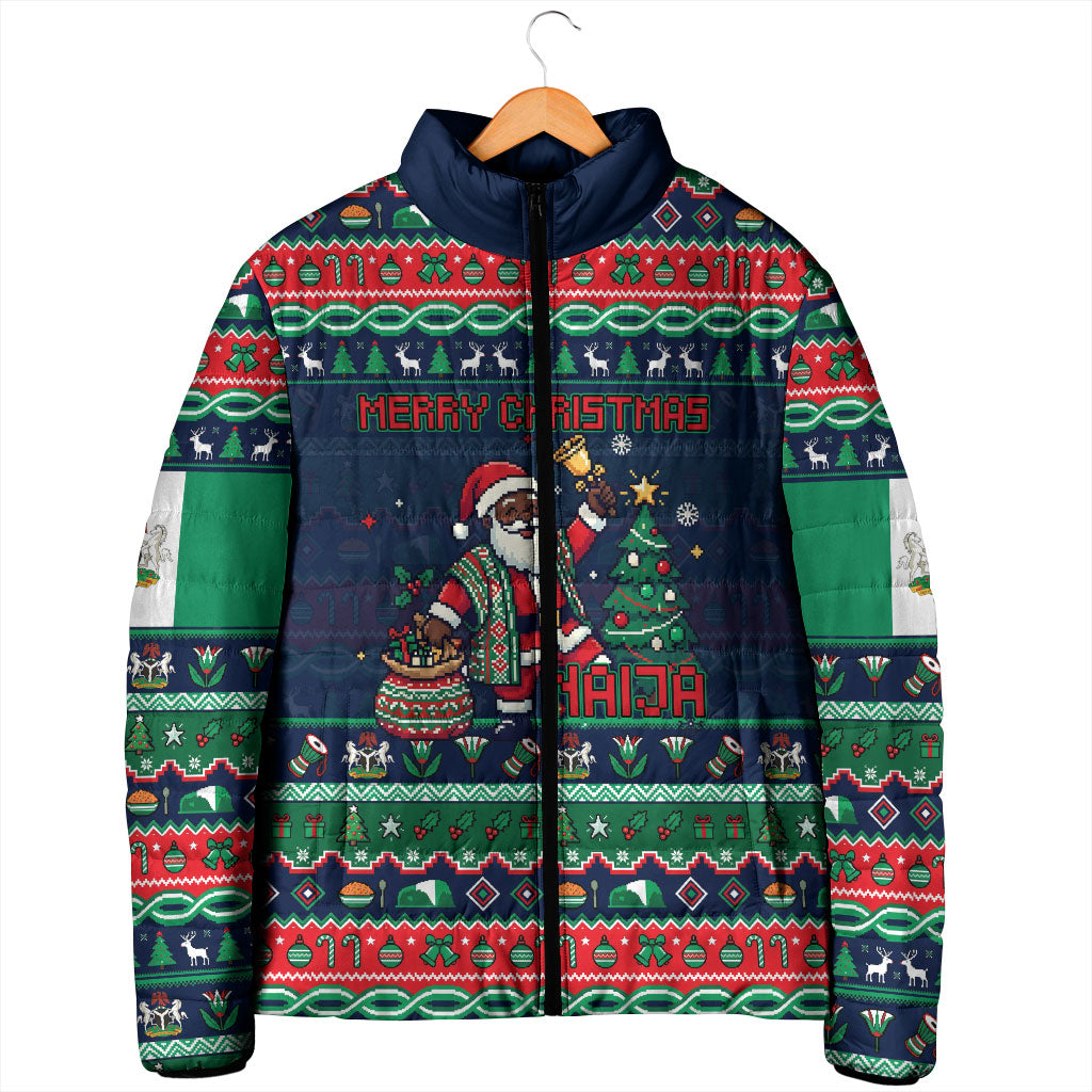 Nigeria Christmas Naija Santa Padded Jacket Zuma Rock Eagle Ugly Xmas Pixel Art