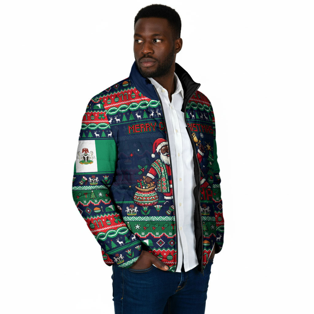 Nigeria Christmas Naija Santa Padded Jacket Zuma Rock Eagle Ugly Xmas Pixel Art