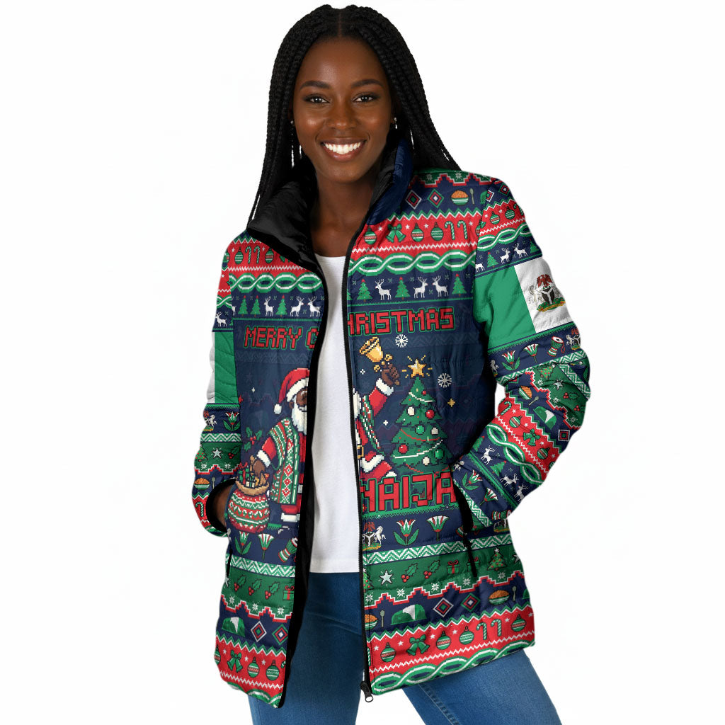 Nigeria Christmas Naija Santa Padded Jacket Zuma Rock Eagle Ugly Xmas Pixel Art