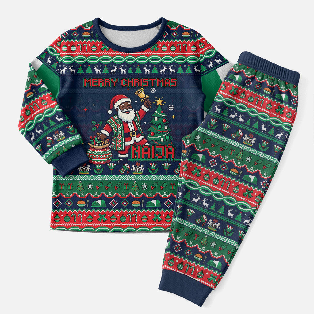 Nigeria Christmas Naija Santa Christmas Pajama Set Zuma Rock Eagle Ugly Xmas Pixel Art