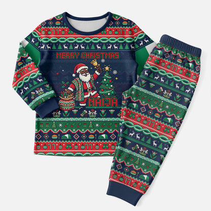 Nigeria Christmas Naija Santa Christmas Pajama Set Zuma Rock Eagle Ugly Xmas Pixel Art