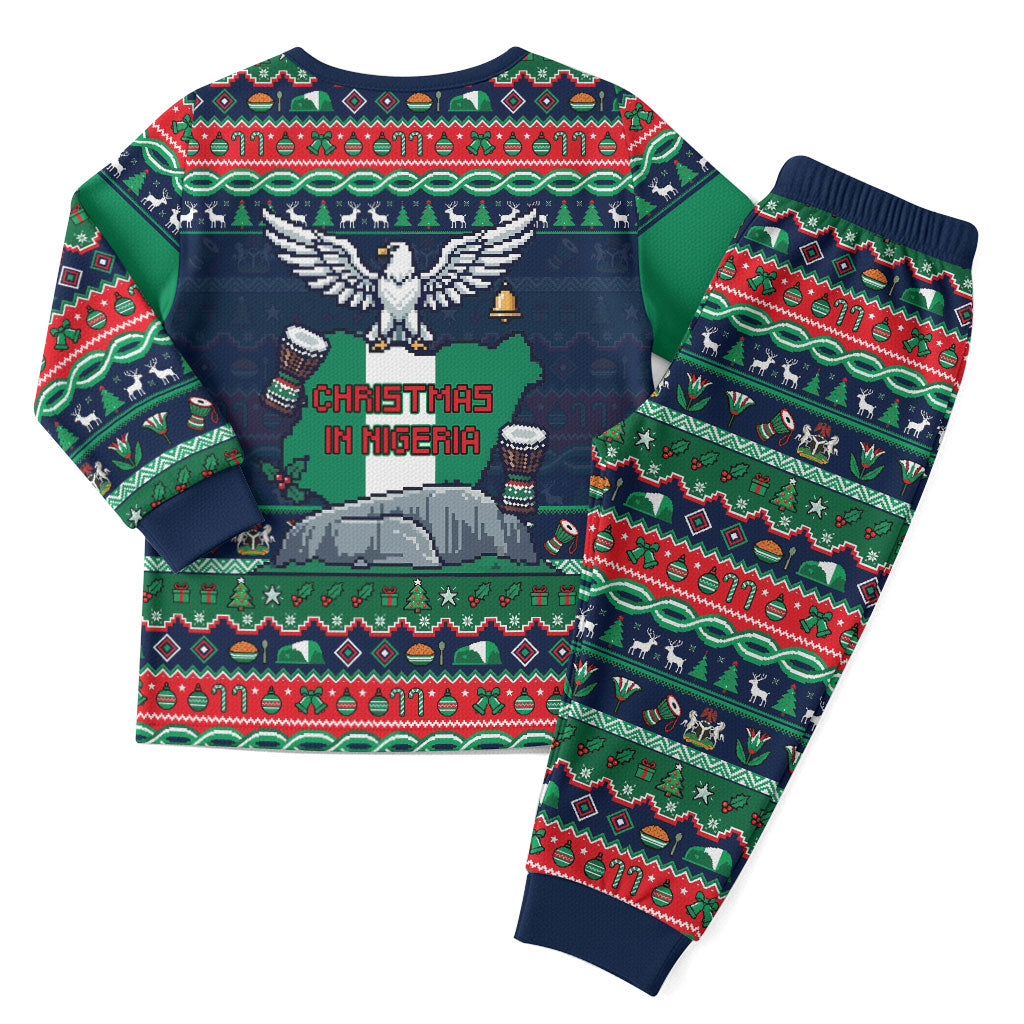 Nigeria Christmas Naija Santa Christmas Pajama Set Zuma Rock Eagle Ugly Xmas Pixel Art