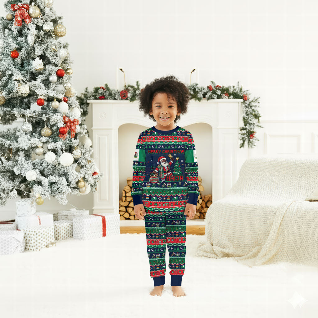 Nigeria Christmas Naija Santa Christmas Pajama Set Zuma Rock Eagle Ugly Xmas Pixel Art