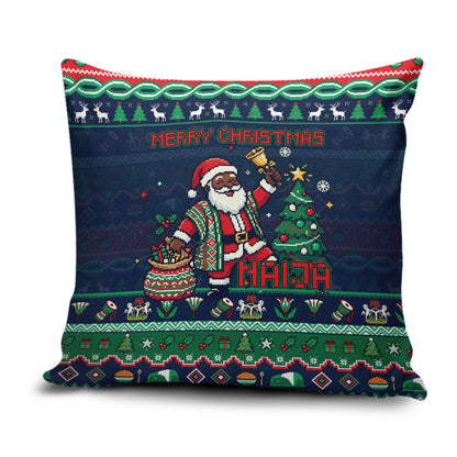 Nigeria Christmas Naija Santa Pillow Cover Zuma Rock Eagle Ugly Xmas Pixel Art