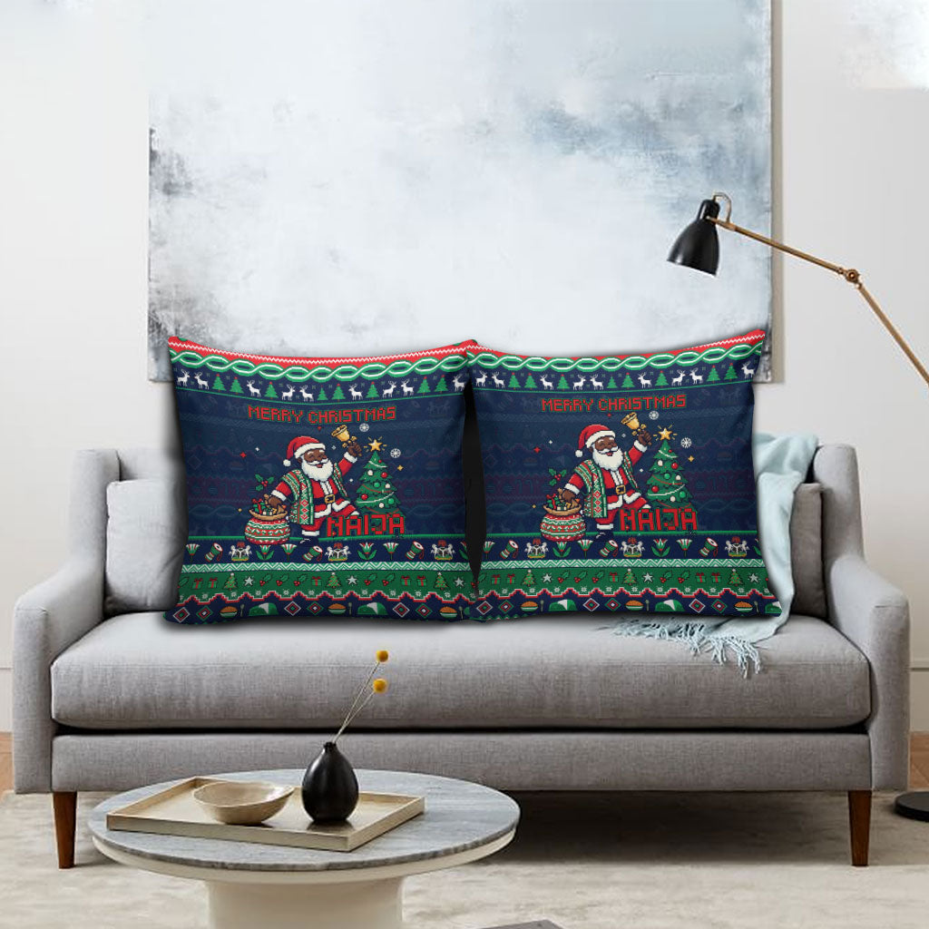 Nigeria Christmas Naija Santa Pillow Cover Zuma Rock Eagle Ugly Xmas Pixel Art
