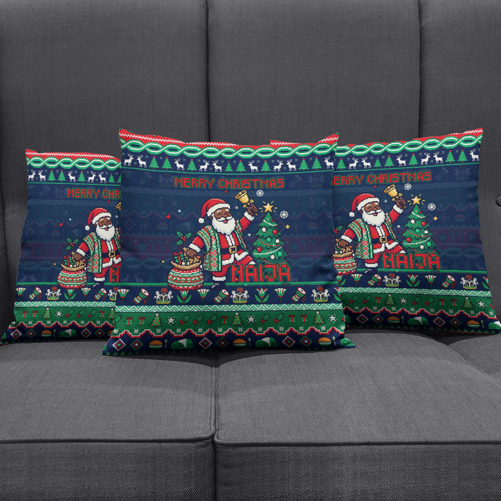 Nigeria Christmas Naija Santa Pillow Cover Zuma Rock Eagle Ugly Xmas Pixel Art