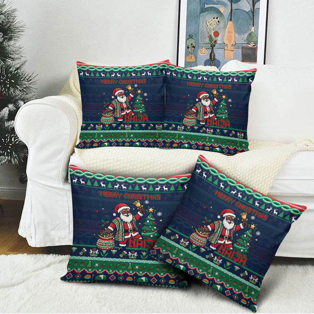 Nigeria Christmas Naija Santa Pillow Cover Zuma Rock Eagle Ugly Xmas Pixel Art