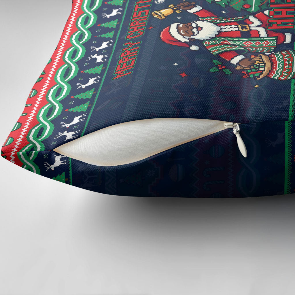 Nigeria Christmas Naija Santa Pillow Cover Zuma Rock Eagle Ugly Xmas Pixel Art