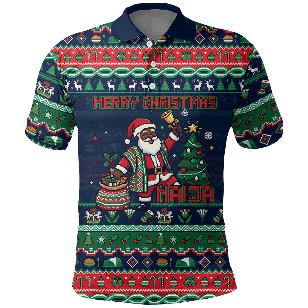Nigeria Christmas Naija Santa Polo Shirt Zuma Rock Eagle Ugly Xmas Pixel Art