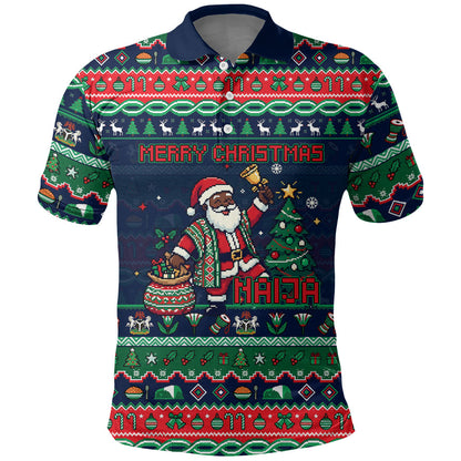 Nigeria Christmas Naija Santa Polo Shirt Zuma Rock Eagle Ugly Xmas Pixel Art