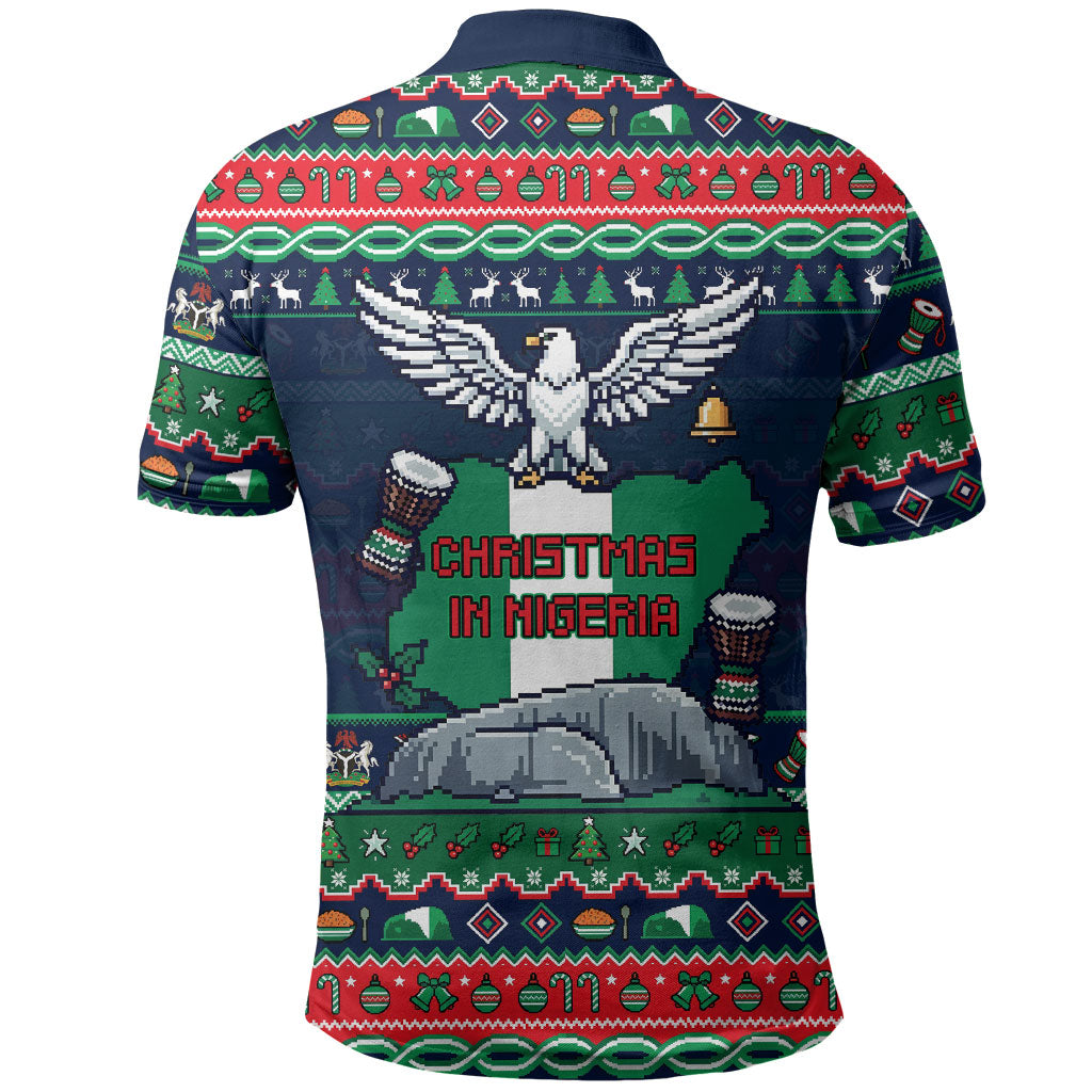 Nigeria Christmas Naija Santa Polo Shirt Zuma Rock Eagle Ugly Xmas Pixel Art