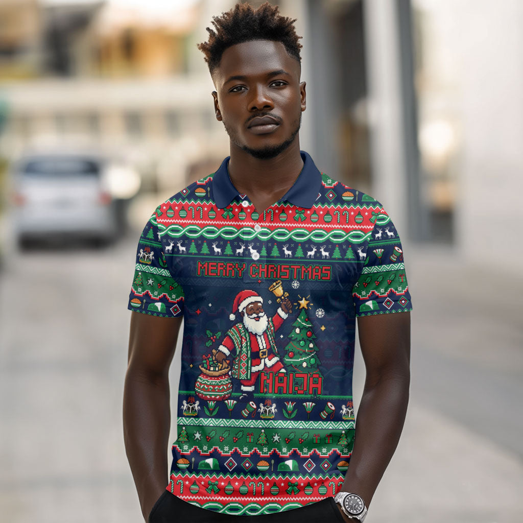 Nigeria Christmas Naija Santa Polo Shirt Zuma Rock Eagle Ugly Xmas Pixel Art