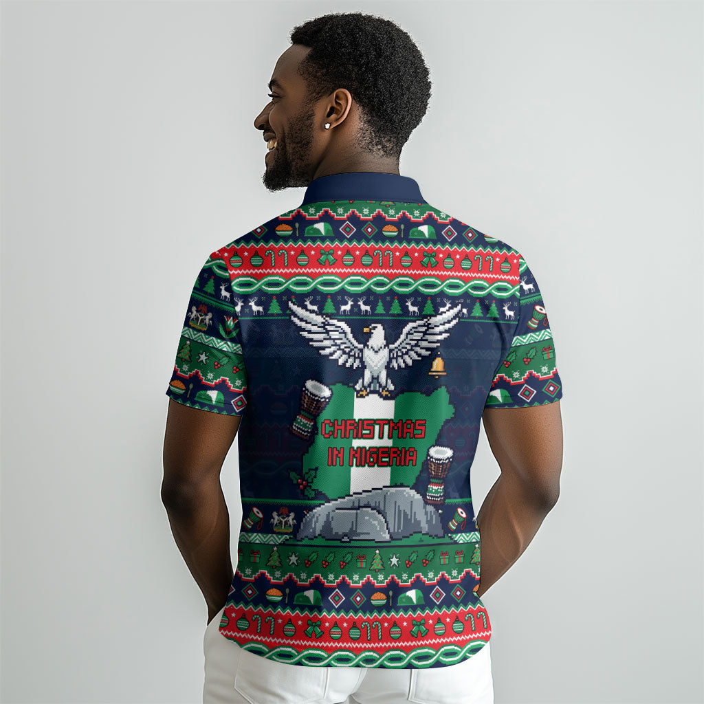Nigeria Christmas Naija Santa Polo Shirt Zuma Rock Eagle Ugly Xmas Pixel Art