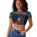 Nigeria Christmas Naija Santa Raglan Cropped T shirt Zuma Rock Eagle Ugly Xmas Pixel Art