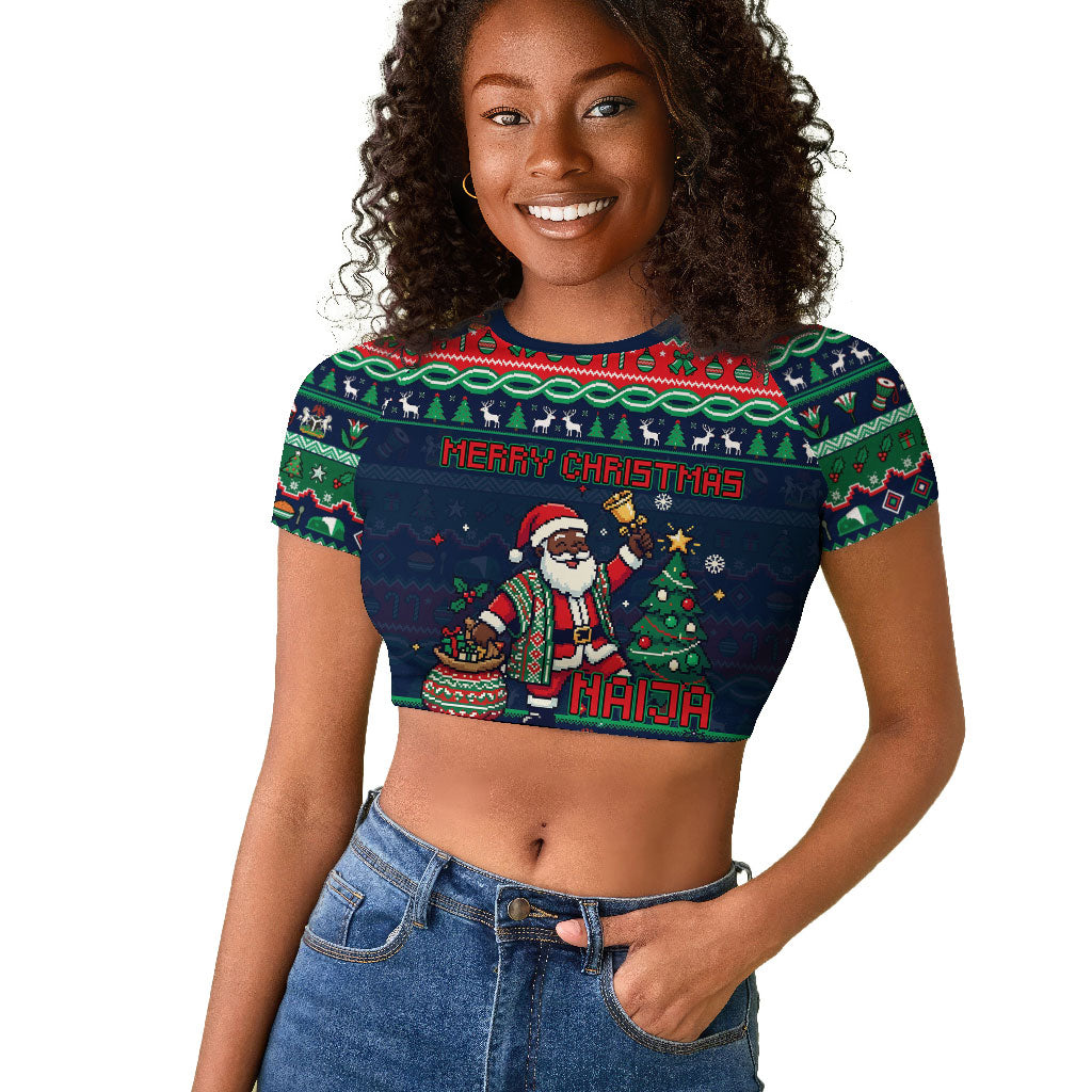 Nigeria Christmas Naija Santa Raglan Cropped T shirt Zuma Rock Eagle Ugly Xmas Pixel Art
