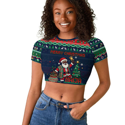 Nigeria Christmas Naija Santa Raglan Cropped T shirt Zuma Rock Eagle Ugly Xmas Pixel Art