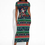 Nigeria Christmas Naija Santa Short Sleeve Bodycon Dress Zuma Rock Eagle Ugly Xmas Pixel Art
