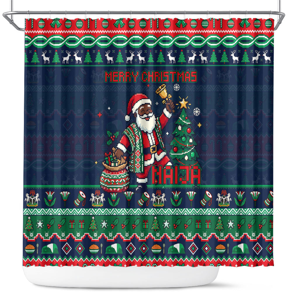 Nigeria Christmas Naija Santa Shower Curtain Zuma Rock Eagle Ugly Xmas Pixel Art