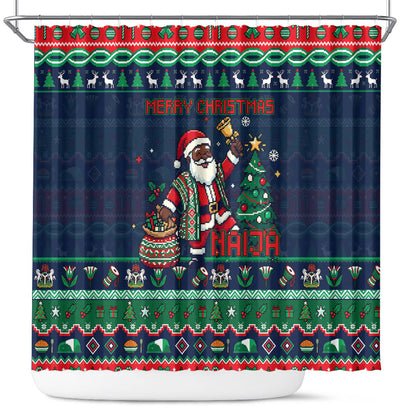 Nigeria Christmas Naija Santa Shower Curtain Zuma Rock Eagle Ugly Xmas Pixel Art