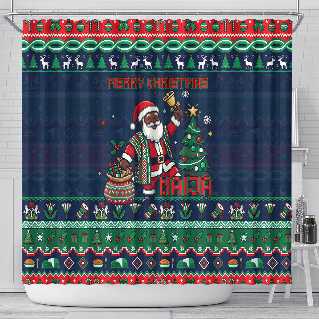 Nigeria Christmas Naija Santa Shower Curtain Zuma Rock Eagle Ugly Xmas Pixel Art