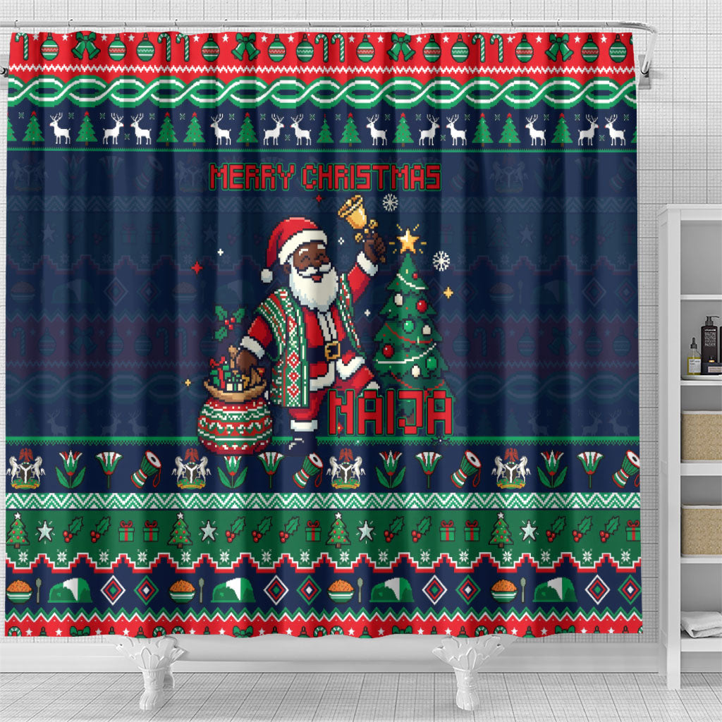 Nigeria Christmas Naija Santa Shower Curtain Zuma Rock Eagle Ugly Xmas Pixel Art