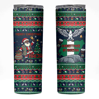 Nigeria Christmas Naija Santa Skinny Tumbler Zuma Rock Eagle Ugly Xmas Pixel Art