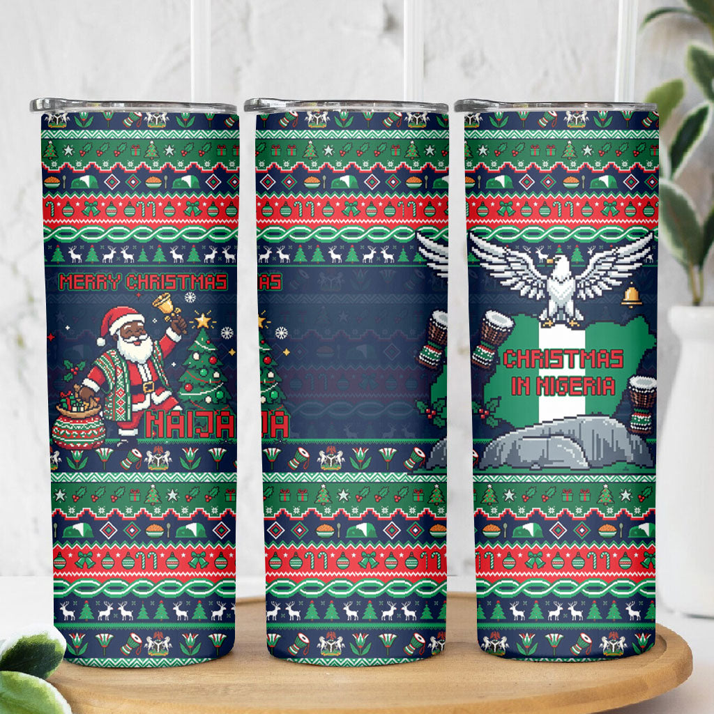 Nigeria Christmas Naija Santa Skinny Tumbler Zuma Rock Eagle Ugly Xmas Pixel Art