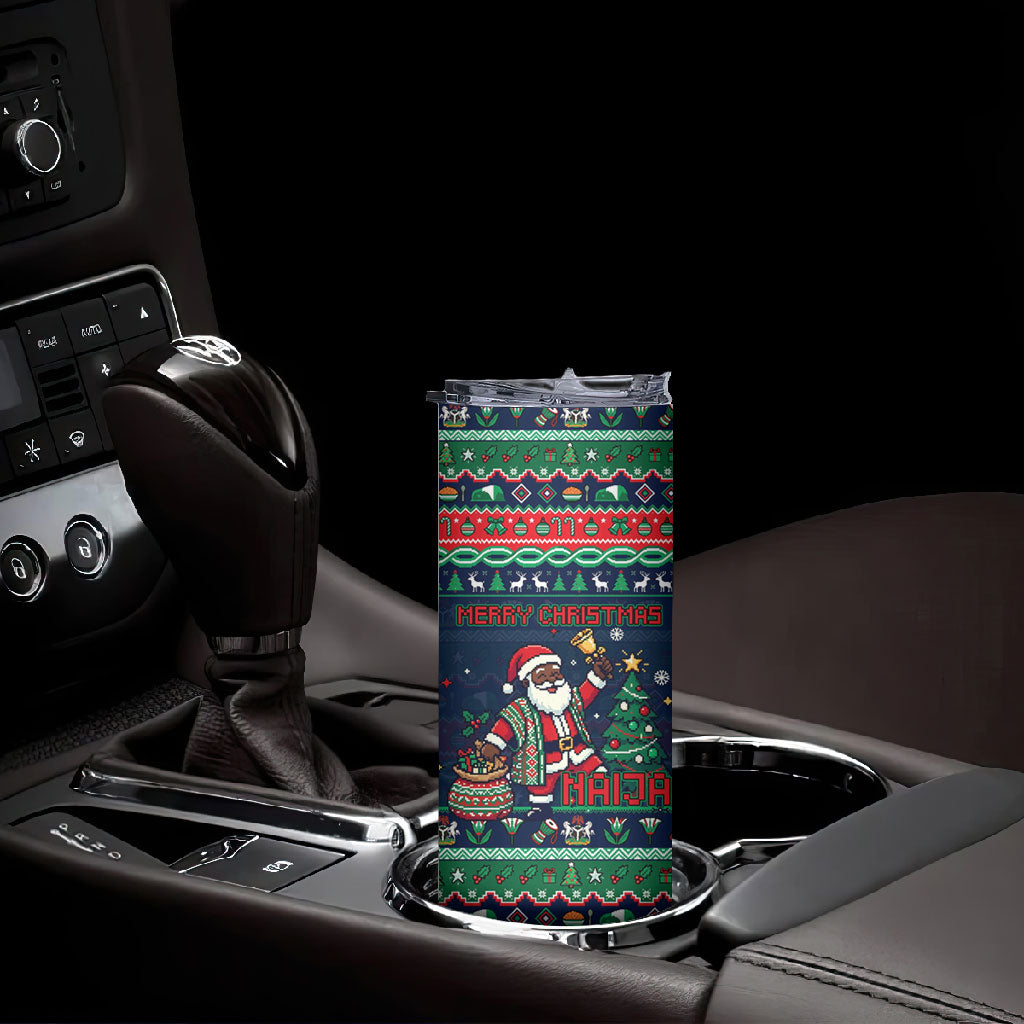 Nigeria Christmas Naija Santa Skinny Tumbler Zuma Rock Eagle Ugly Xmas Pixel Art