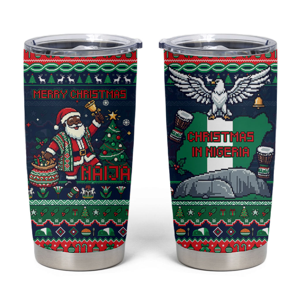 Nigeria Christmas Naija Santa Tumbler Cup Zuma Rock Eagle Ugly Xmas Pixel Art