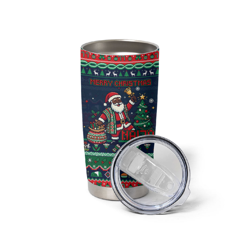 Nigeria Christmas Naija Santa Tumbler Cup Zuma Rock Eagle Ugly Xmas Pixel Art