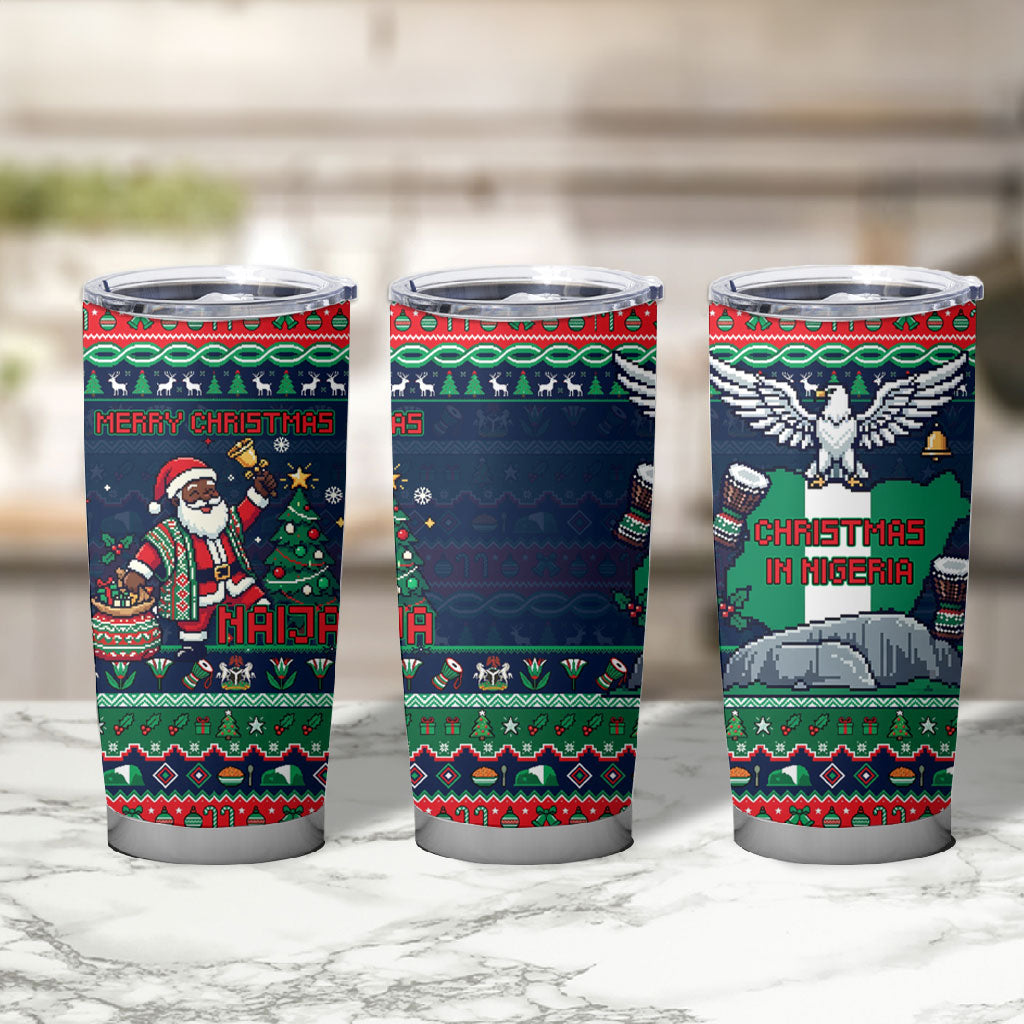 Nigeria Christmas Naija Santa Tumbler Cup Zuma Rock Eagle Ugly Xmas Pixel Art