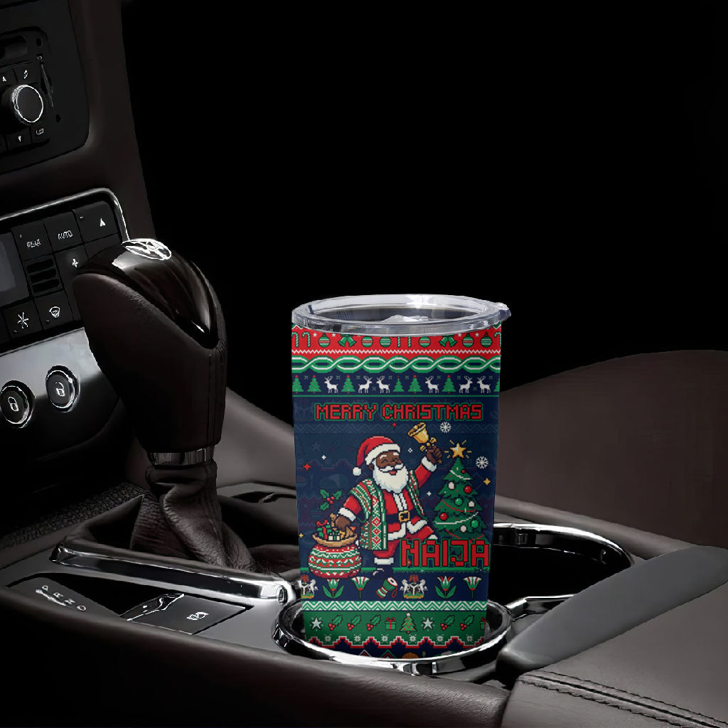 Nigeria Christmas Naija Santa Tumbler Cup Zuma Rock Eagle Ugly Xmas Pixel Art