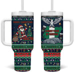Nigeria Christmas Naija Santa Tumbler With Handle Zuma Rock Eagle Ugly Xmas Pixel Art