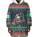 Nigeria Christmas Naija Santa Wearable Blanket Hoodie Zuma Rock Eagle Ugly Xmas Pixel Art