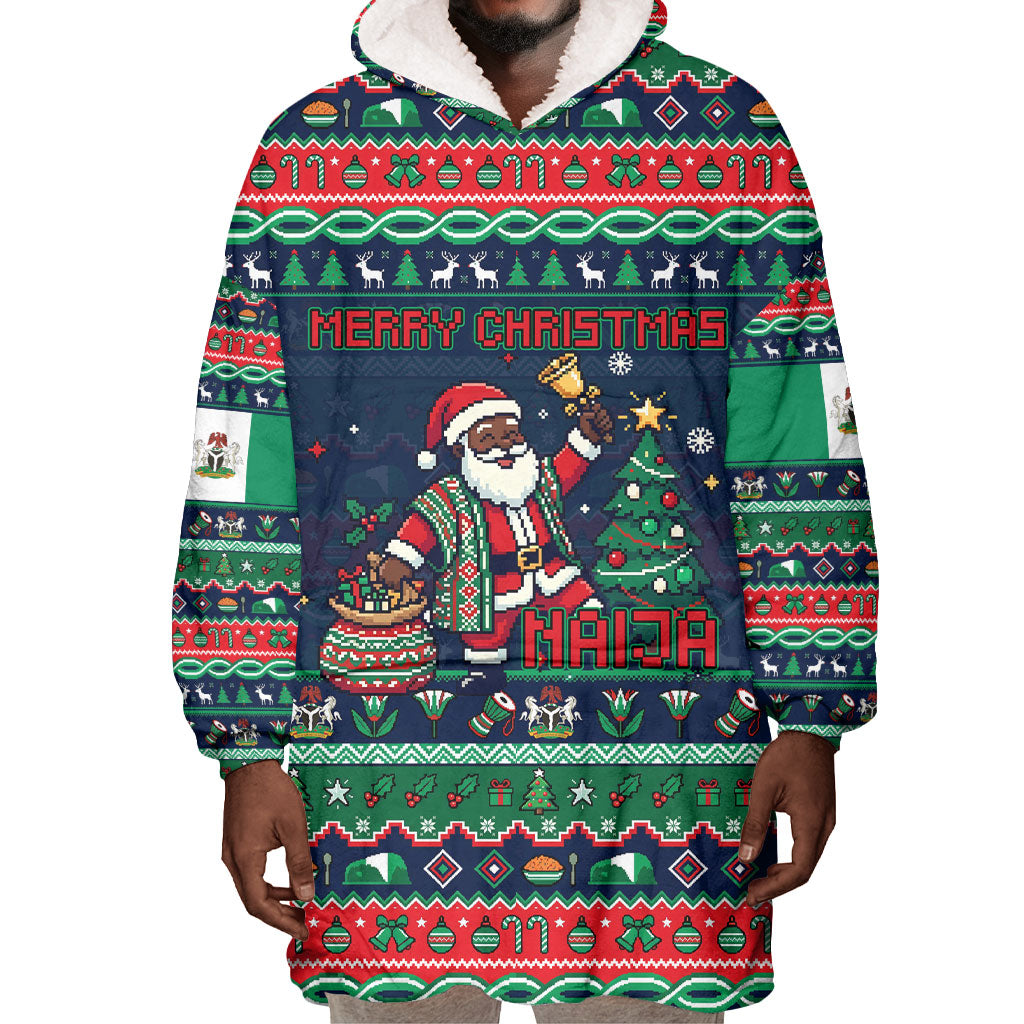 Nigeria Christmas Naija Santa Wearable Blanket Hoodie Zuma Rock Eagle Ugly Xmas Pixel Art