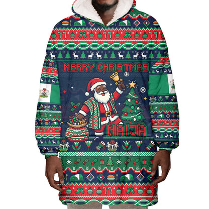 Nigeria Christmas Naija Santa Wearable Blanket Hoodie Zuma Rock Eagle Ugly Xmas Pixel Art