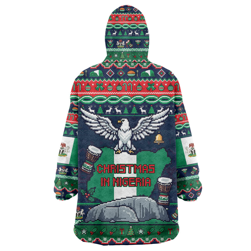Nigeria Christmas Naija Santa Wearable Blanket Hoodie Zuma Rock Eagle Ugly Xmas Pixel Art