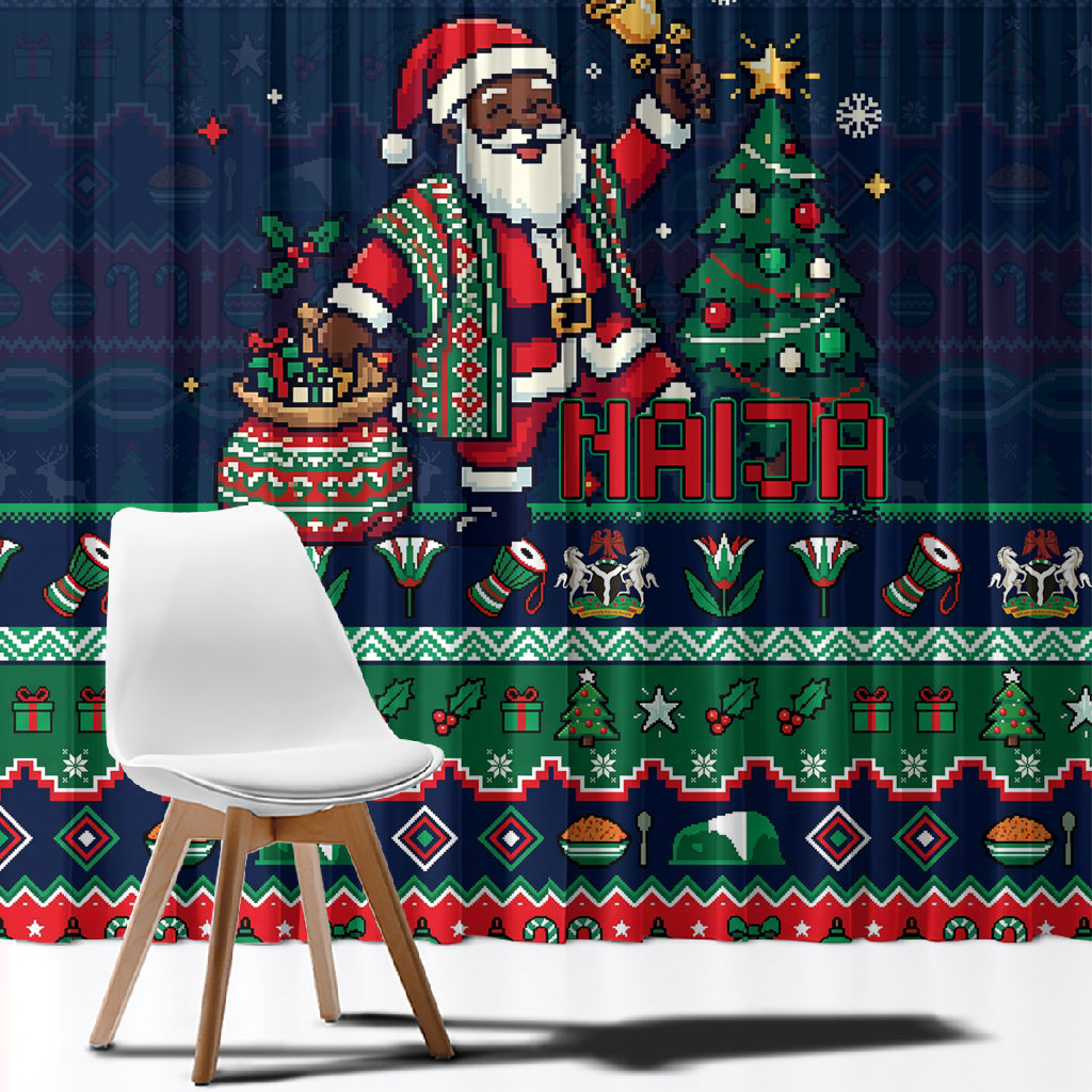Nigeria Christmas Naija Santa Window Curtain Zuma Rock Eagle Ugly Xmas Pixel Art